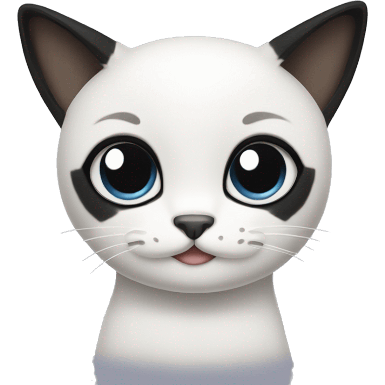 Cat with black ears and white body with bow emoji