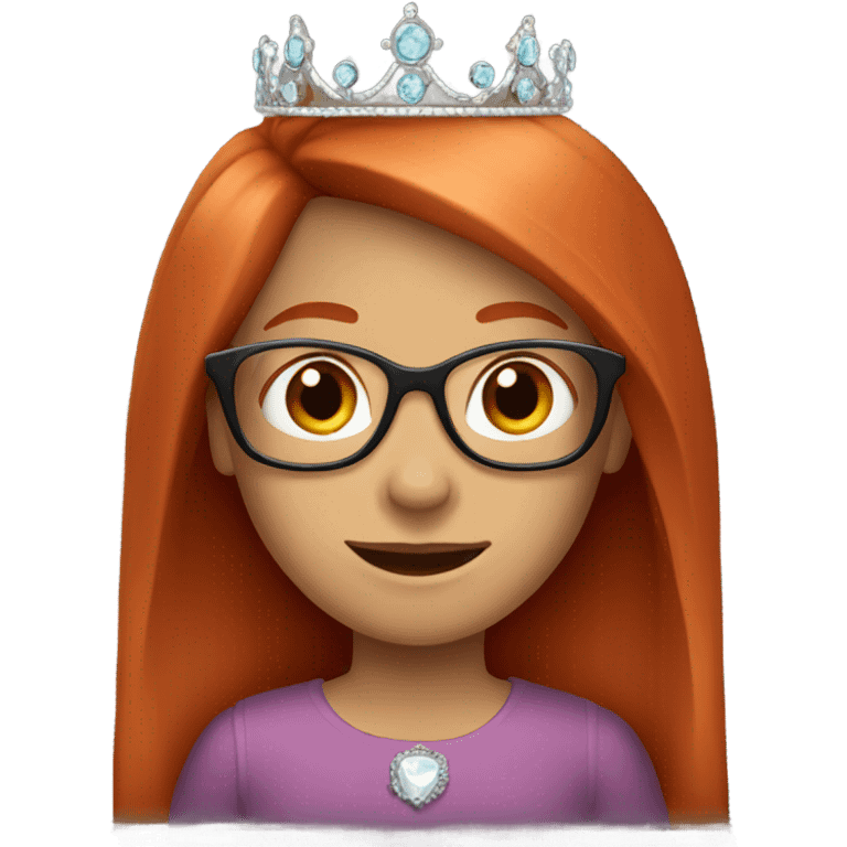 Long straight Redhead with tiara and glasses emoji