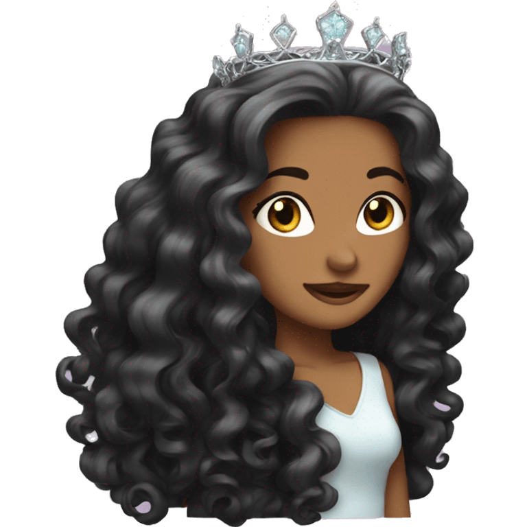 Long curly dark hair birthday tiara emoji