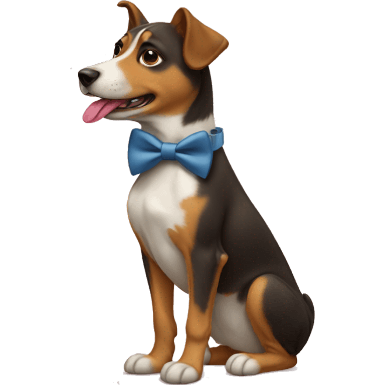 A dog with a bowtie licking a boot emoji