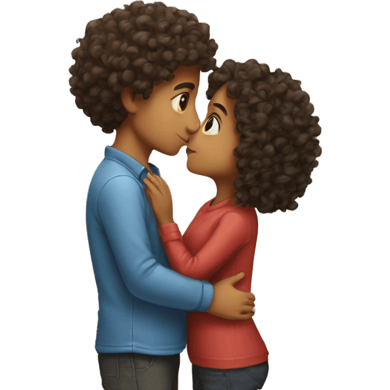 curly hair boy kissing a girl emoji