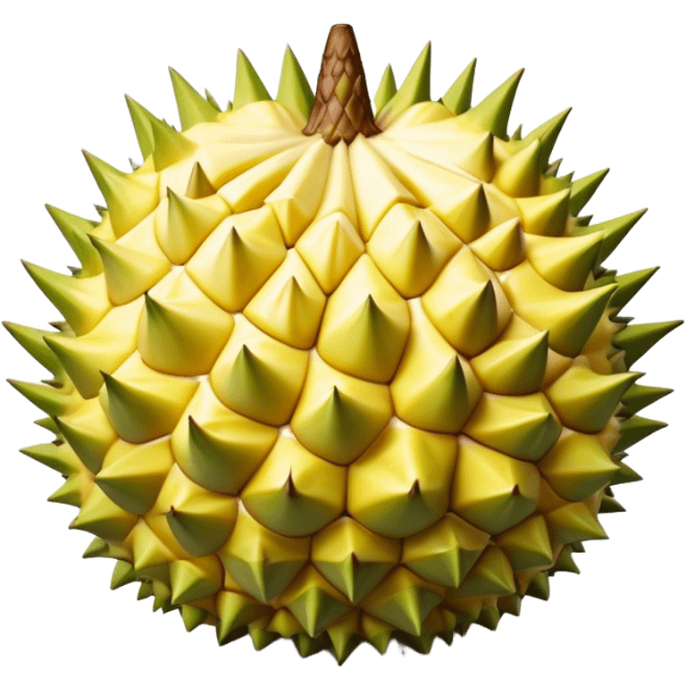 Cinematic Realistic Durian Fruit Dish Emoji, depicted as the notorious spiky fruit with a rich, custardy interior rendered with lifelike detail and bold, distinctive lighting. emoji