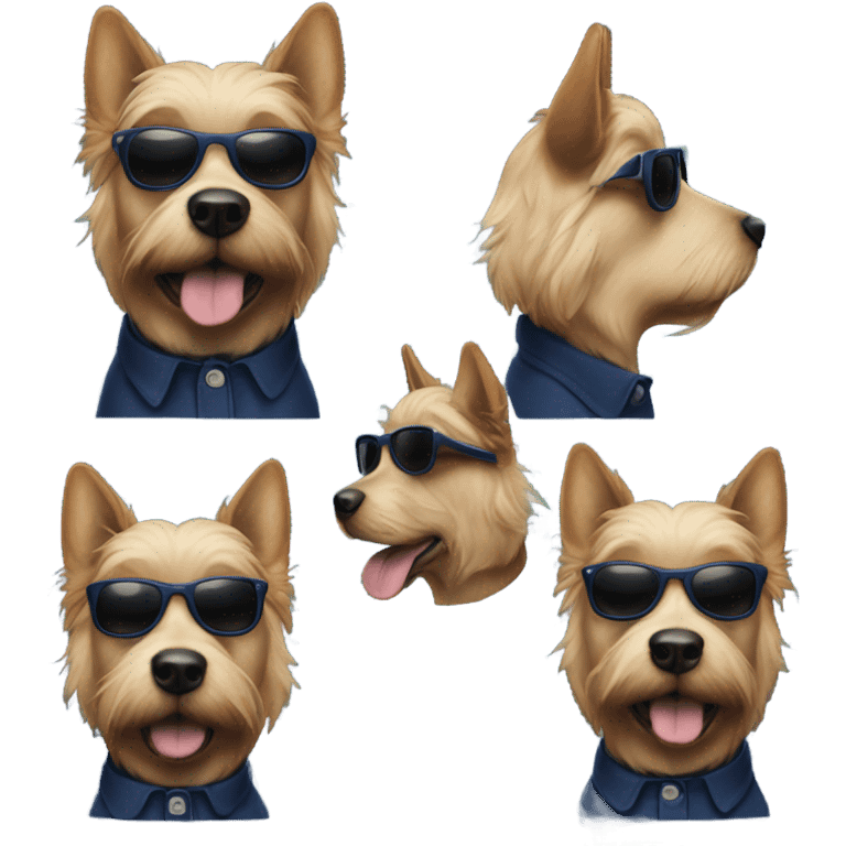 Dog with black sunglasses and in a navy blue polo shirt emoji