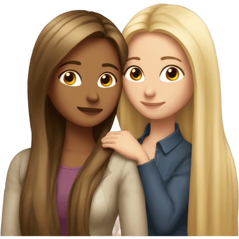 beautiful woman with long straight blonde hair hugging beautiful woman with long straight brown hair emoji