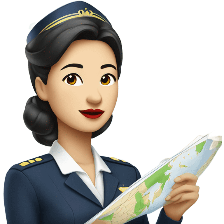 Flight attendant Asian with red  lips backdrop of Italy map emoji