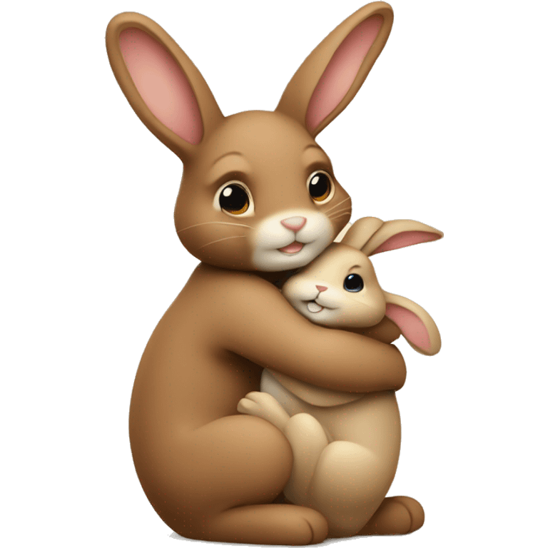 Brown bunny hugging beige bunny emoji