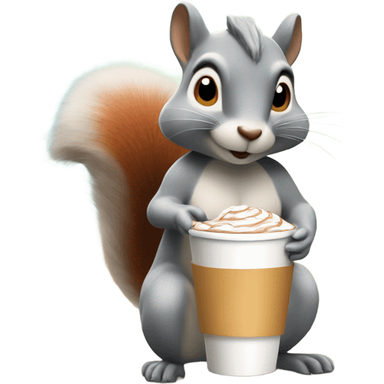 Squirrel wearing a swimsuit, drinking hot chocolate ￼ emoji