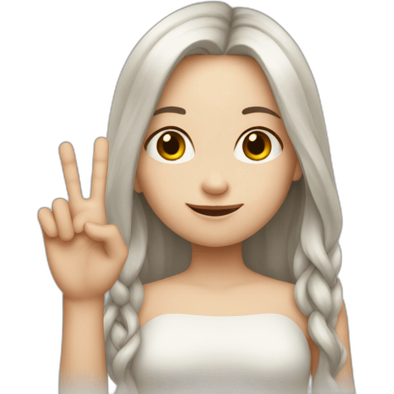 white skin long haired girl showing three fingers emoji