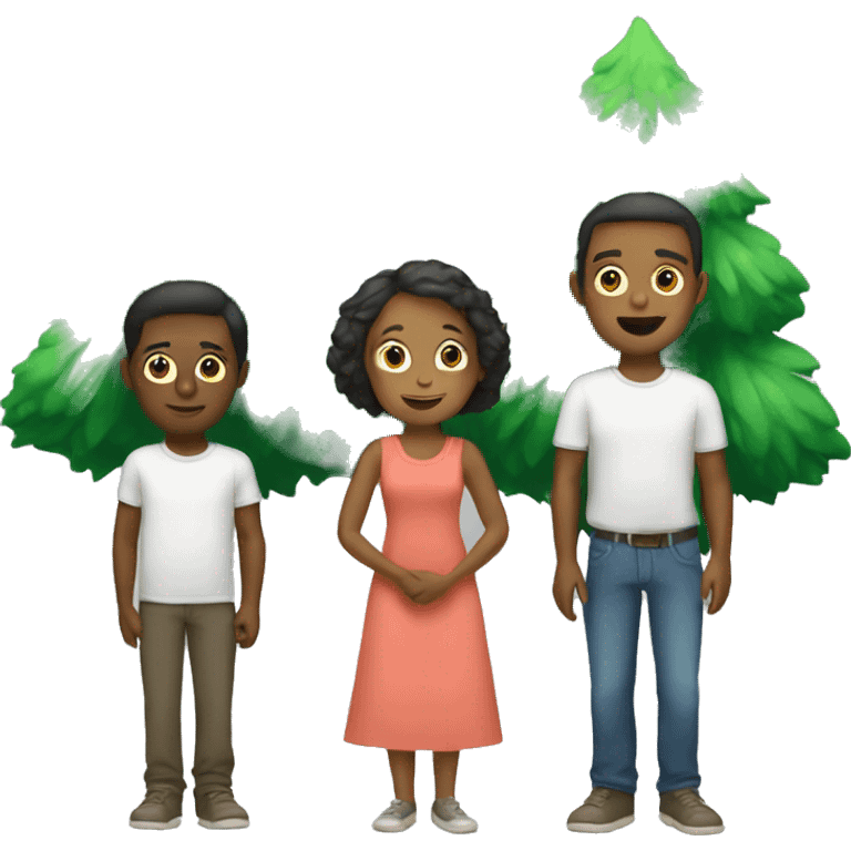 Man and woman with tree children boys  emoji