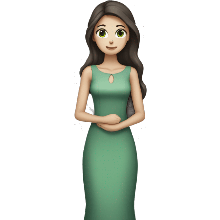 Beautiful skinny woman long dark brown hair in dress hug grey cat with green eyes emoji