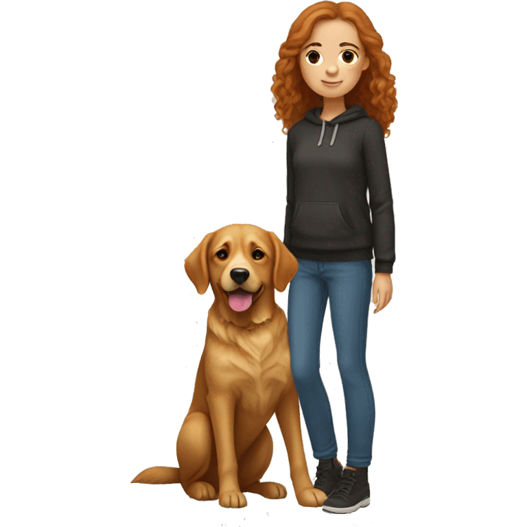 Girl with brown/ginger hair and freckles holding a golden retriever x Labrador  emoji