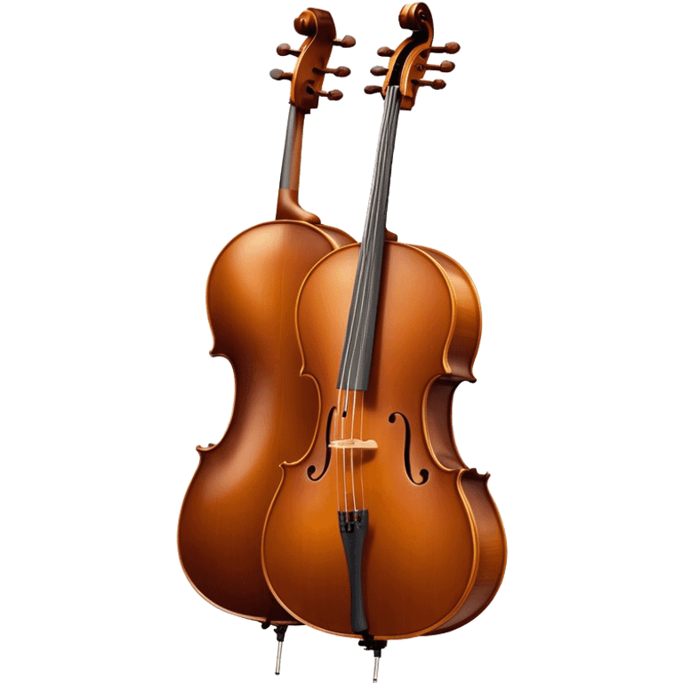 Cinematic Realistic Cello, deep brown polished wood, elegant f-holes curving gracefully, warm golden lighting creating depth, bow gently resting on the strings, glowing with the rich resonance of classical artistry. emoji