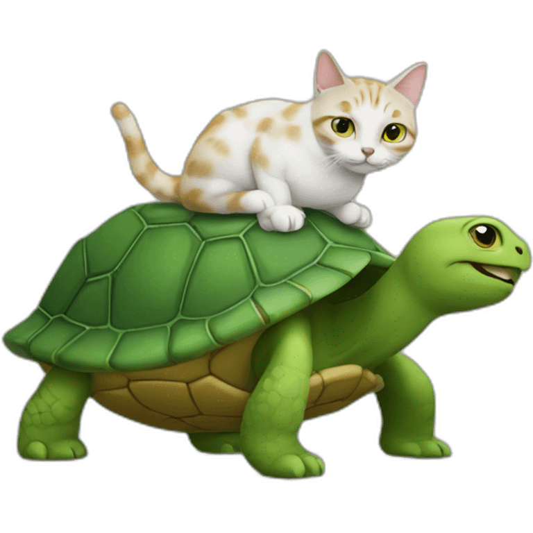 Un chat sur une tortue emoji