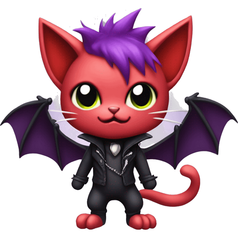 cute edgy kawaii Black punk red purple bat-cat Pokémon full body emoji