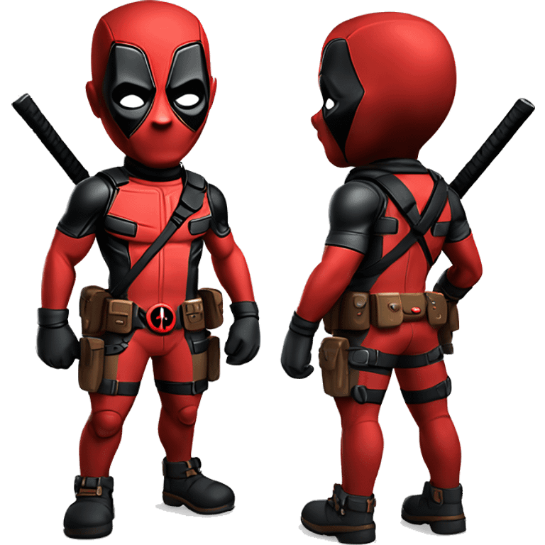 Cute deadpool character full body front side and back emoji