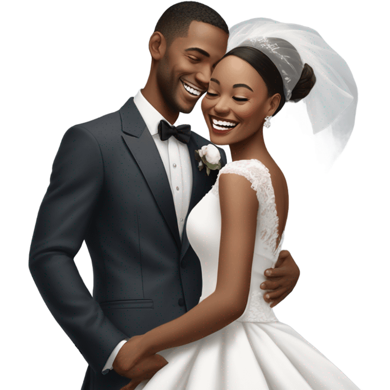 Hyper Realistic beautiful dior bride laughing with a handsome male model groom
 emoji