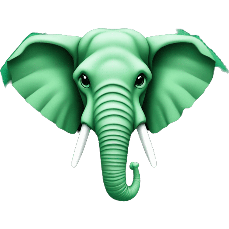 A Green elephant's head looking straight on against a background of a granite hexagon, the elephant's ear has a PHP logo tattoo emoji