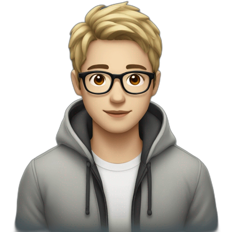 A beautiful student young man with black, medium hair and white skin, wearing round glasses and jacket emoji