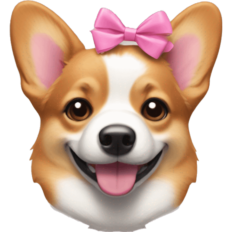 Two small pink bows on each ear of a smiling corgi emoji