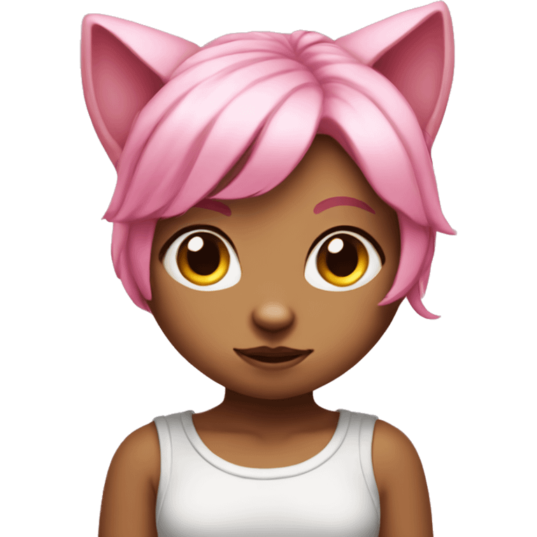 cat girl with pink hair and pink fur looking shy emoji