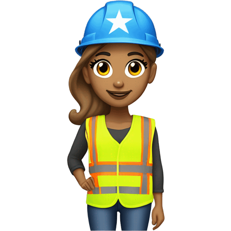 Ariana Grande is a construction worker wearing a patriotic dress with a neon yellow safety vest over the dress. she also has a hard hat and a patriotic patch on the vest emoji