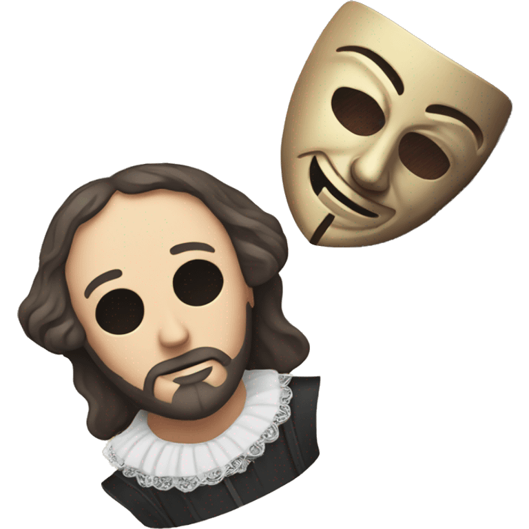 Shakespeare holds a tragic mask in his hand emoji