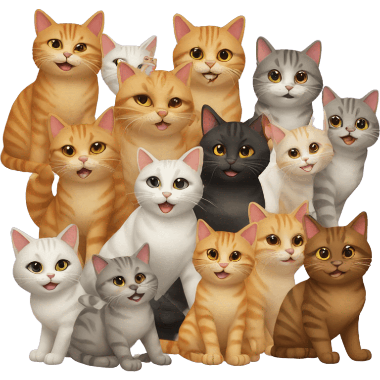 nine happy cats at a party emoji