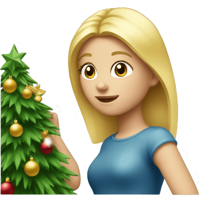 Blond Girl decorating a Christmas tree emoji