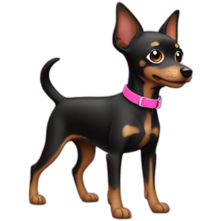 black toy terrier dog with pink collar emoji