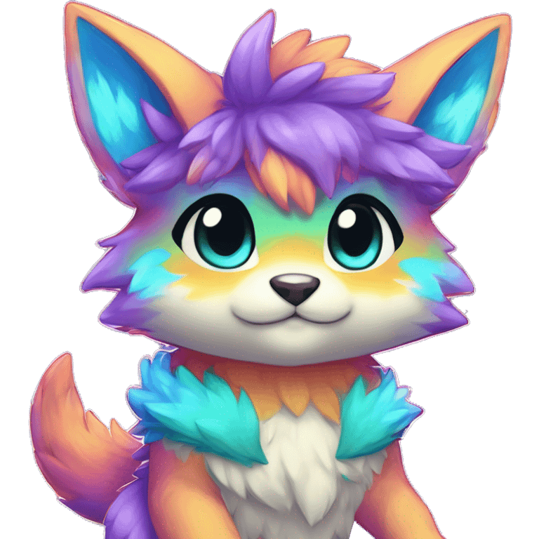 Anthro Fluffy Cool Cute Magical Elemental Shiny Colorful Neon Vibrant Colors Sparkle Kemono-style Chibi Fantasy-Animal-Fakémon-Pokémon-Hybrid Fur Sona Aesthetic Full Body emoji