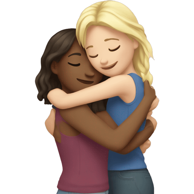 blond girl hugs brunette girl  emoji