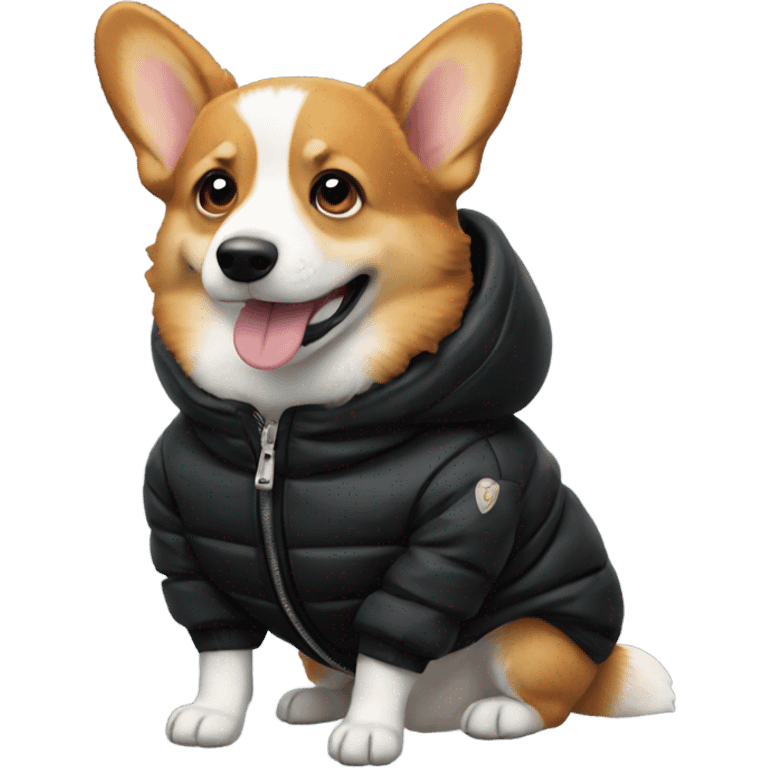 corgi wearing a black puffer jacket emoji