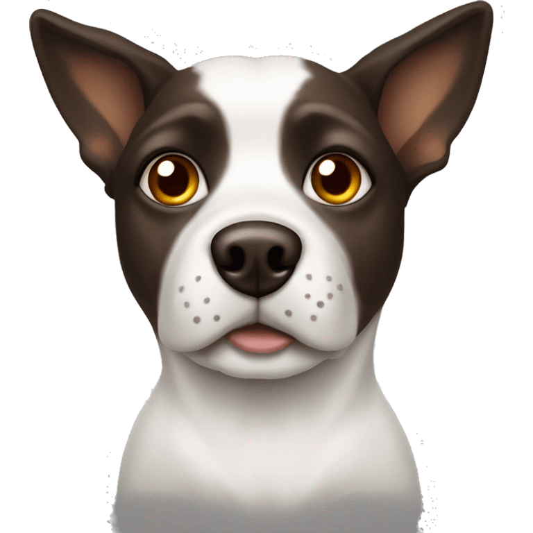 White dog with dark brown patches covering both eyes and pointy ears emoji