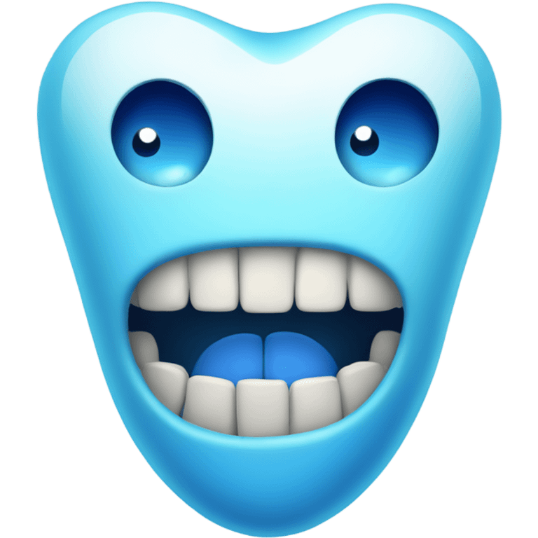 A tooth that is blue with a eyes and a mouth  emoji