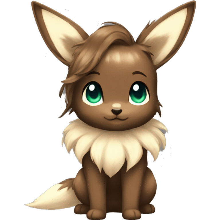 Kawaii Shiny Eevee with dark brown long emo hair covering her eyes Full Body emoji