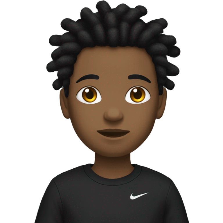 Boy with dreads and a black shirt and black sweatpants with Nike socks and air forces emoji