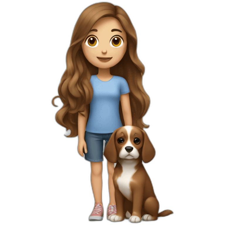 Girl with long brown hair and a dog petit brabançon emoji