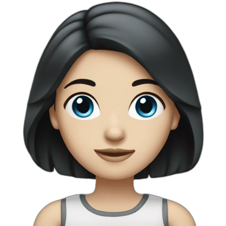 white woman, dark medium black hair, full body, blue grey eyes emoji