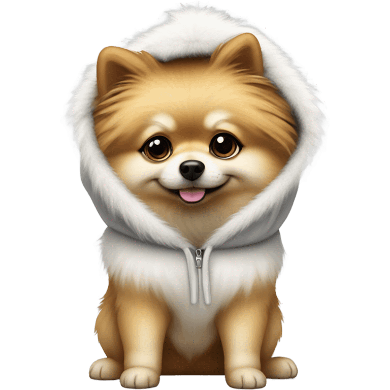 White with black spots Pomeranian in a hoodie emoji