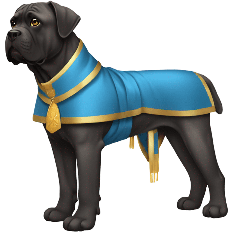 A Cane Corso dressed as a priest in Blue and Gold robe. emoji