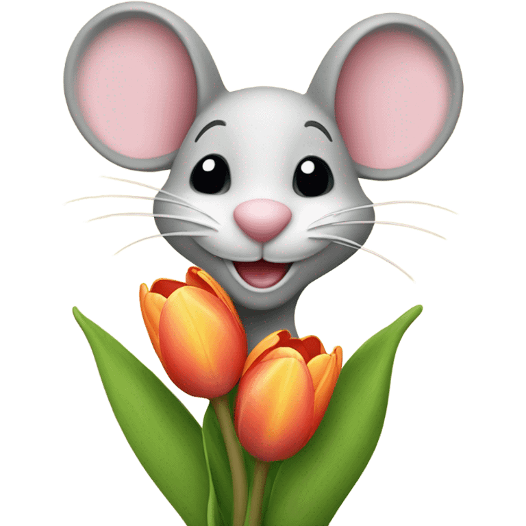 Happy mouse with tulip bouquet  emoji