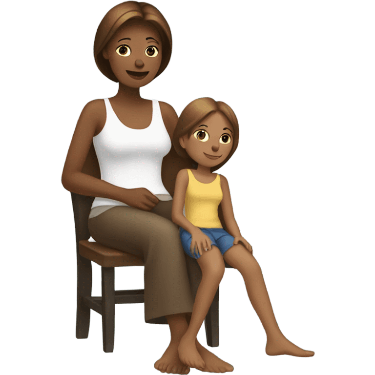 White mom with brown daughter relaxing  emoji