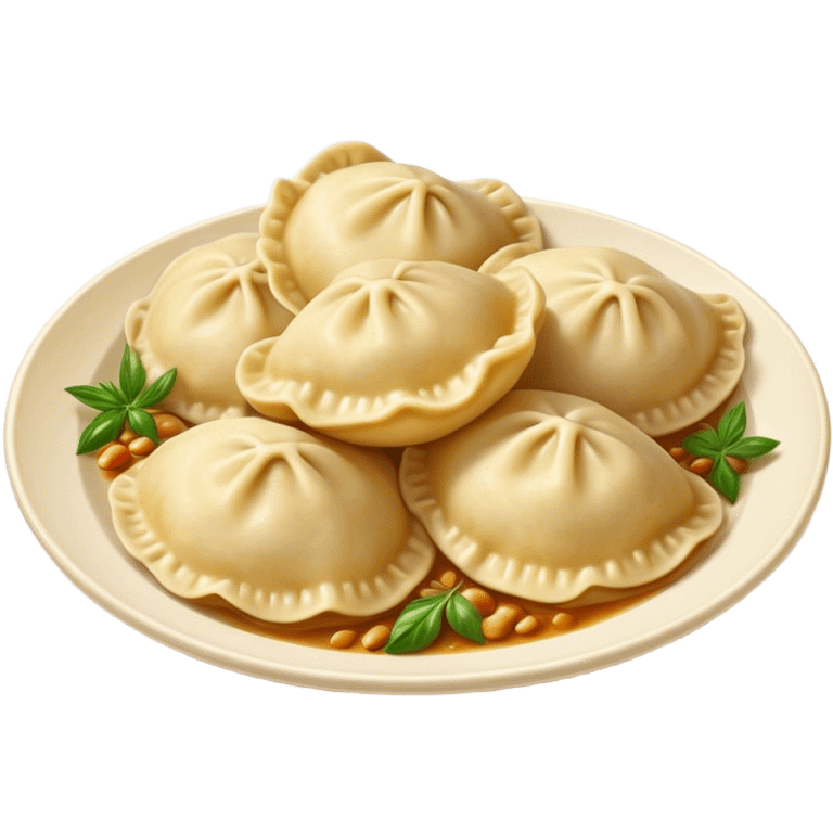 Cinematic Realistic Pierogi Dish Emoji, depicted as tender dumplings filled with savory ingredients rendered with lifelike textures and warm, inviting lighting. emoji