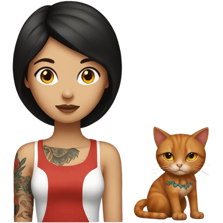 brunette with tattoos and a red cat emoji