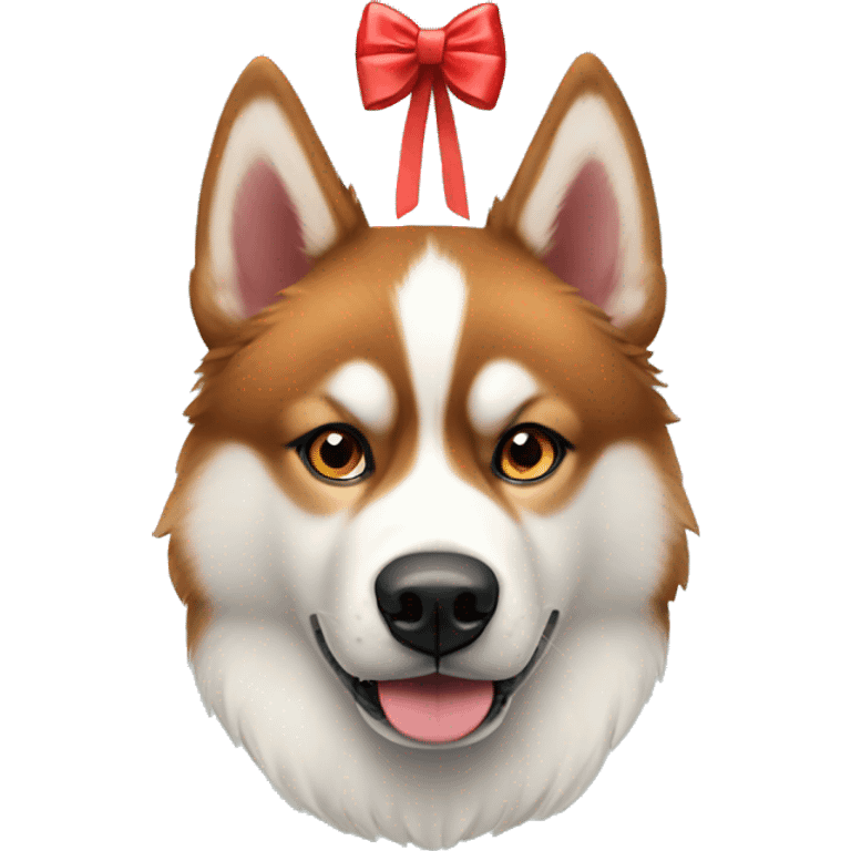 Red Siberian husky with bows on head emoji