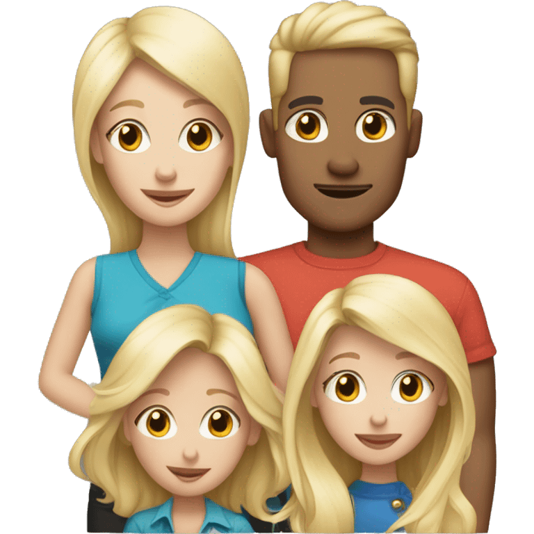 family of four with 2 blonde hair girl blonde mom blonde dad and black and white dog  emoji