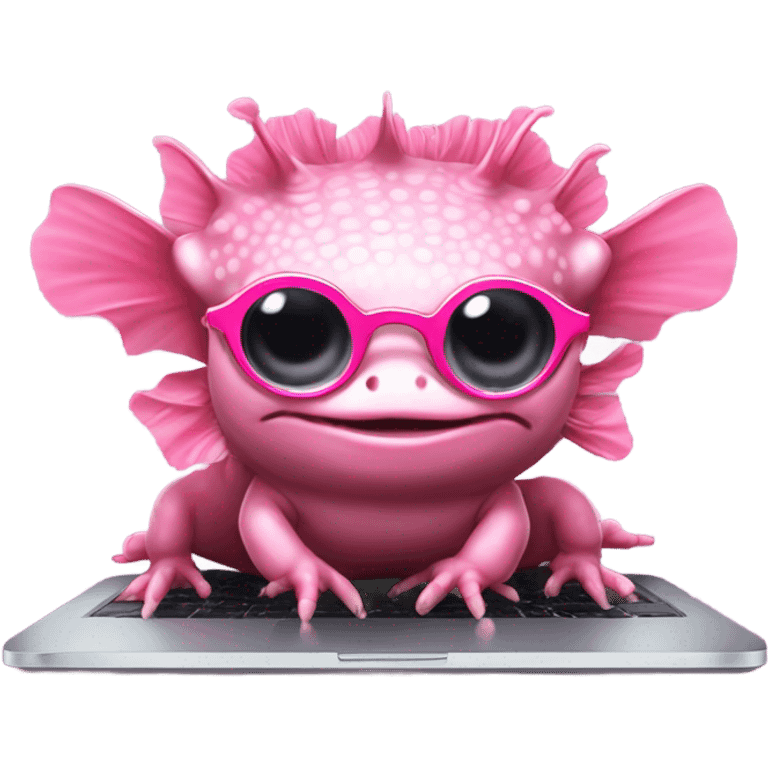 Axolotl with glasses working on a laptop emoji