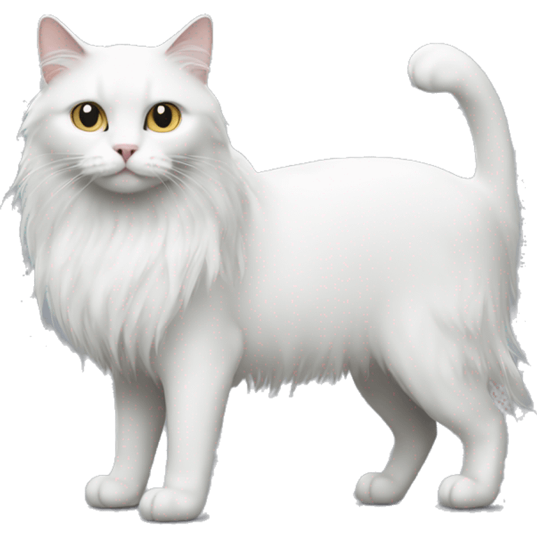 A white cat standing with a long hair grey cat emoji