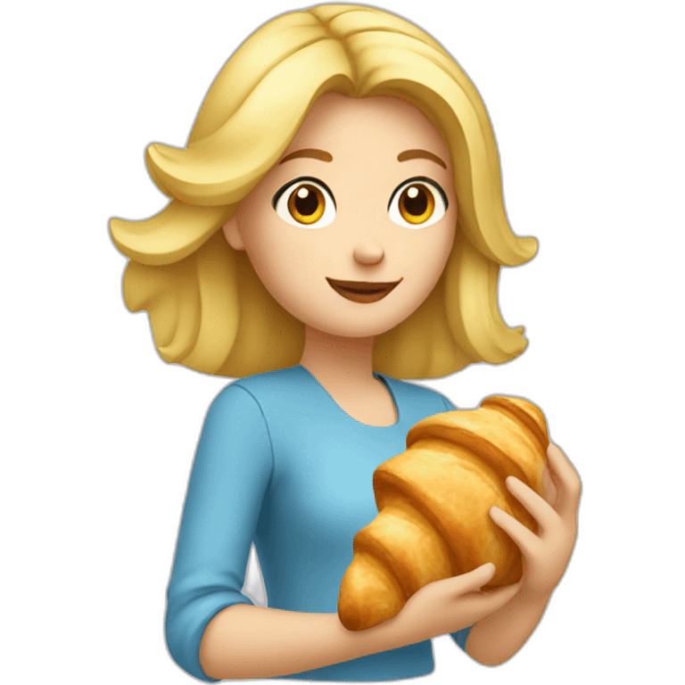 French Blond Girl Holding a Croissant emoji