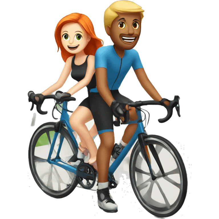 Redhead guy and blonde girl riding their road bikes emoji